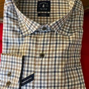 Johnni-O "Top Shelf" long sleeve shirt, Large, khaki/brown/cream check
